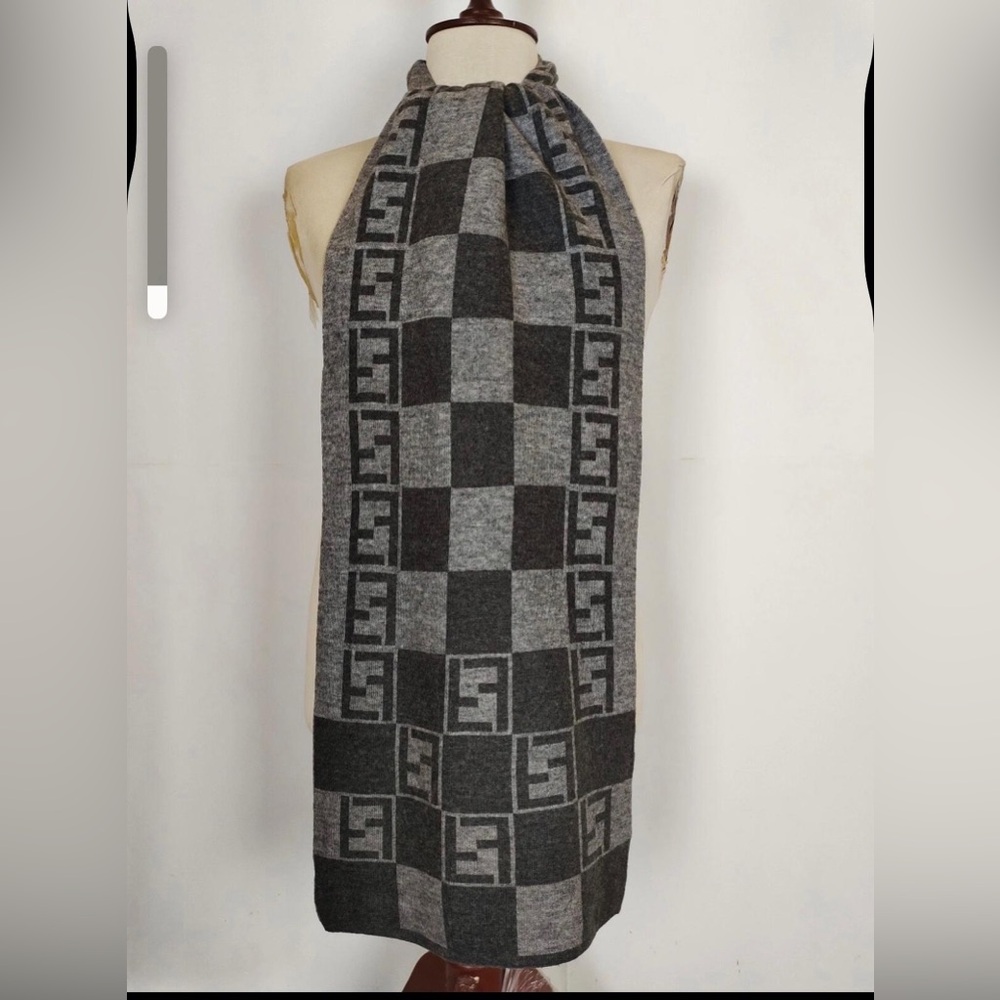Fendi Charcoal and Light Gray Wool Scarf